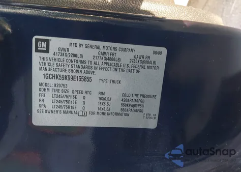 2009 Chevrolet Silverado 2500Hd Lt z USA, uszkodzony, nr VIN 1GCHK59K99E155855